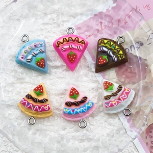 Assorted DIY resin strawberry cake charms with metal rings for jewelry making
