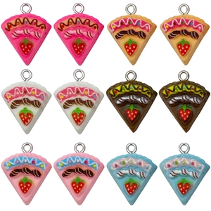 12-piece DIY resin strawberry cake charms set in six assorted colors for jewelry making
