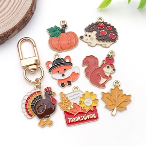 Lot de breloques émaillées Action de grâce avec citrouille et dinde pour bijoux DIY