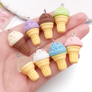 Set of 8 colorful resin ice cream cone charms for DIY jewelry making and keychains