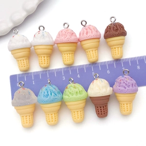 Colorful DIY resin ice cream cone pendants with metal loops for jewelry making