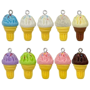 Set of 10 colorful resin ice cream cone charms for DIY jewelry and keychain making