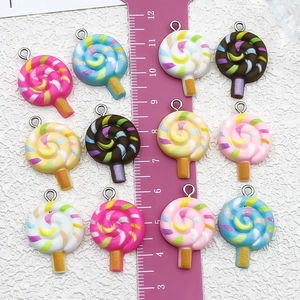Pendentifs sucettes 3D en résine avec spirales pailletées et anneaux pour bijoux DIY