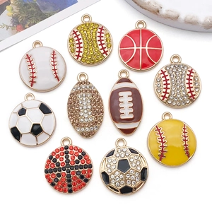 DIY Zinc Alloy Sports Theme Drip Oil Rhinestone Pendants Basketball Soccer Baseball Charm For Necklace Keychain Jewelry Making