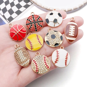 Sparkling rhinestone sports ball pendants for DIY jewelry including basketball and football