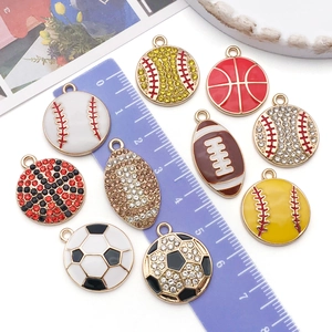 Enamel sports ball pendants with rhinestones including basketball and football charms