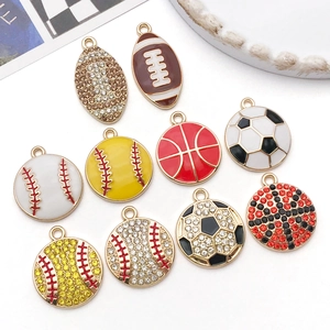 Detailed set of diamond-studded enamel sports charms including football and basketball