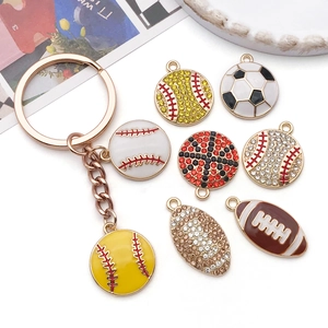 Detailed sports charms with rhinestones including basketball, football, and baseball