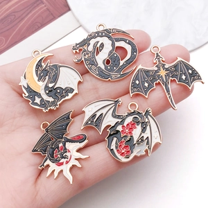 Dragon enamel charms set with moon and star designs for DIY jewelry making
