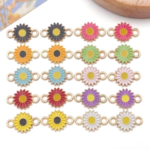 DIY Jewelry Accessories Alloy Enamel Daisy Sunflower Connector Pendants For Bracelet Necklace Making Multi Color Flower Charms