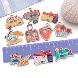 DIY colorful alloy enamel travel charms set with taxi, suitcase, and boarding pass pendants