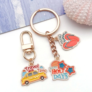 Detailed view of alloy travel charms featuring a colorful taxi and flip-flop summer design