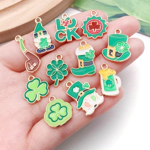 Saint Patrick's Day DIY enamel clover charms set with hats and luck letter pendants