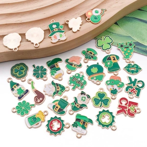 Detailed view of Saint Patrick's Day green clover and dwarf enamel alloy pendants