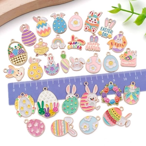 Easter alloy enamel pendants with rabbit and egg designs for DIY jewelry making