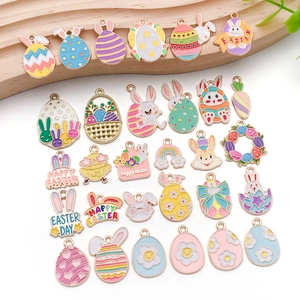 Assortment of Easter enamel charms featuring rabbits, eggs, and chicks for DIY jewelry