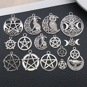 Colgantes de Aleación Vintage Pentagrama Luna Lobo Búho para Creación Joyería DIY Charms Góticos Plata Antigua Collar Pendientes