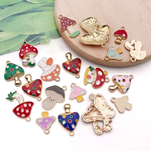 Colorful mushroom enamel alloy charms for DIY necklaces and handmade jewelry crafts