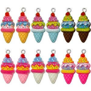 Lot de 12 pendentifs cône de glace à la fraise en résine pour bijoux DIY et porte-clés