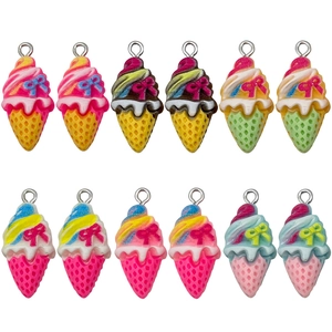 Resin Simulation Ice Cream Cone Charms With Alloy Ring Bow Knot DIY Jewelry Accessories For Keychain Necklace Earring