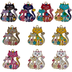 Pendentifs chat en émail avec motifs floraux pour fabrication de bijoux et porte-clés