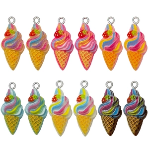 Cute Resin Ice Cream Cone Charms For Jewelry Making Simulation Food Strawberry Rainbow Dessert Pendants With Loops DIY Crafts