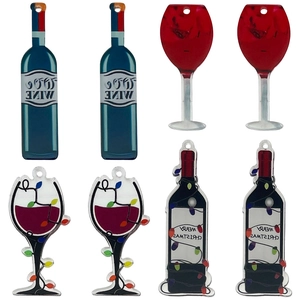 Acrylic wine bottle and glass charms for DIY jewelry with Merry Christmas theme