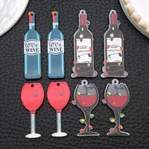 Acrylic Wine Bottle Wine Glass Charms Festive Christmas Pendant For DIY Jewelry Making Keychain Necklace Accessories