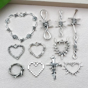 Plata Antigua Punk Gótico DIY Joyas Dijes Corazón Alambre de Púas Espina Cruz Rosa Colgantes Para Collar Pendiente Pulsera
