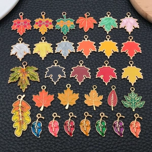 Thanksgiving Enamel Maple Leaf Alloy Charms Pendants Autumn Plant Leaf Colorful DIY Jewelry Making Bracelet Necklace Decoration Accessory