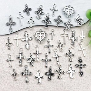 Flachbild von Vintage-Silberlegierung Kreuzanhänger-Set für DIY-Schmuck und Handwerk
