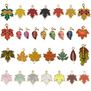 Assorted maple leaf alloy pendants with colorful enamel finish for DIY jewelry making