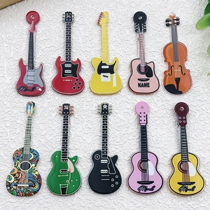 Acrylic Vintage Musical Guitar Instrument Charms Pendants Double Sided Print Musical Accessory DIY Jewelry Making Keychain Pendant