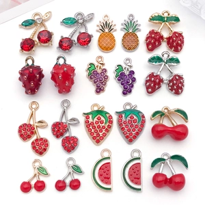 Zinc Alloy Fruit Enamel Rhinestone Strawberry Cherry Pineapple Grape Charms Pendants For DIY Handmade Jewelry Crafts