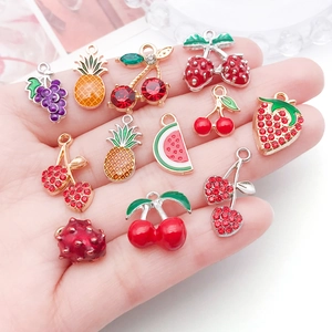 DIY colorful fruit charm pendants made of gold plated alloy with enamel and rhinestones