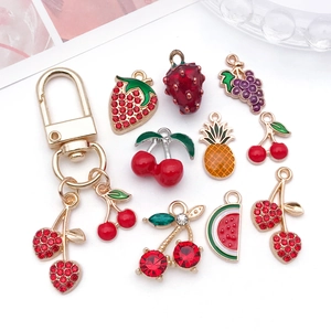 Assorted DIY fruit charms with colorful enamel and rhinestones for jewelry making
