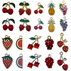 Assorted enamel fruit charms including strawberry and cherry for DIY jewelry making