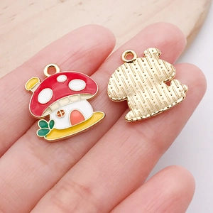 Red mushroom house alloy enamel charm for DIY necklace and bracelet jewelry making