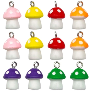 Luminous resin mushroom pendants in mixed colors with metal rings for DIY jewelry making
