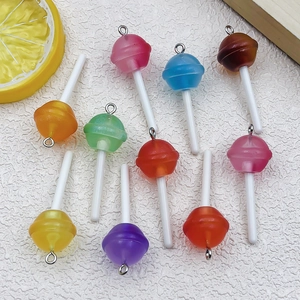 Détails de breloques sucettes en résine colorées avec paillettes pour bijoux DIY