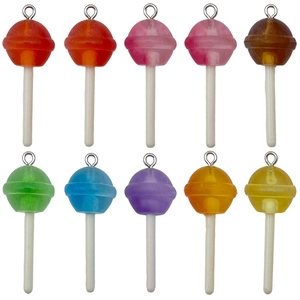 Lot de 10 pendentifs sucettes en résine colorée avec paillettes et anneaux en argent