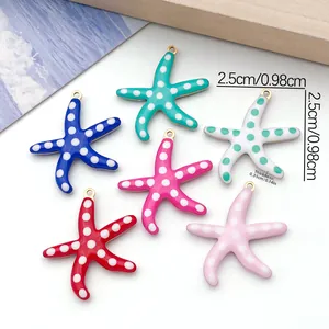 Colorful starfish enamel charms for DIY jewelry making with gold plated accents