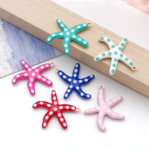 Detailed view of colorful starfish charms in six vibrant colors for DIY jewelry making