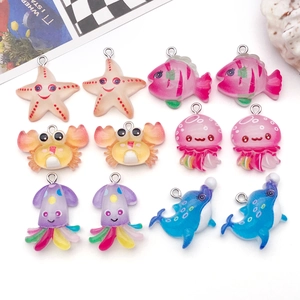 Resin Cartoon Marine Animal Charms Jellyfish Octopus Starfish Crab Fish DIY Jewelry Making Pendants For Necklaces Keychains