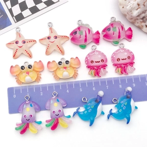 Resin cartoon sea animal charms including starfish and jellyfish for DIY jewelry making