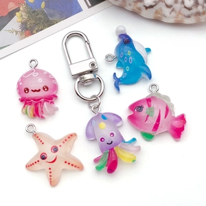 Cute resin cartoon sea animal charms with glitter for DIY keychains and jewelry