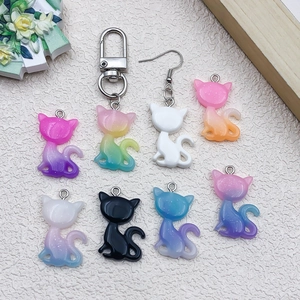 Glitter gradient resin cat charms in various colors with hooks for DIY jewelry making