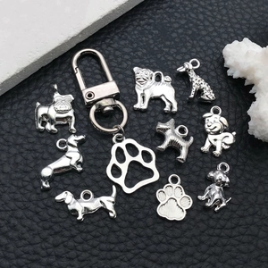 Bright silver dog breed charms and paw prints set with lobster clasp for DIY accessories