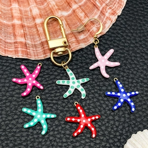 Golden stainless steel starfish pendants with colorful polka dots for DIY jewelry