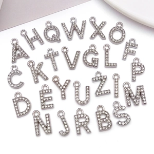 Complete set of 26 sparkling silver alphabet charms with rhinestone inlay for DIY jewelry